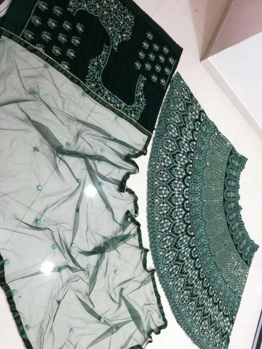 Jyoti Fashion Beautiful Bottle Green Faux Georgette 3MM Sequins with Thread & Jari Embroidery Lehenga Choli with Dupatta | Swadesiicart