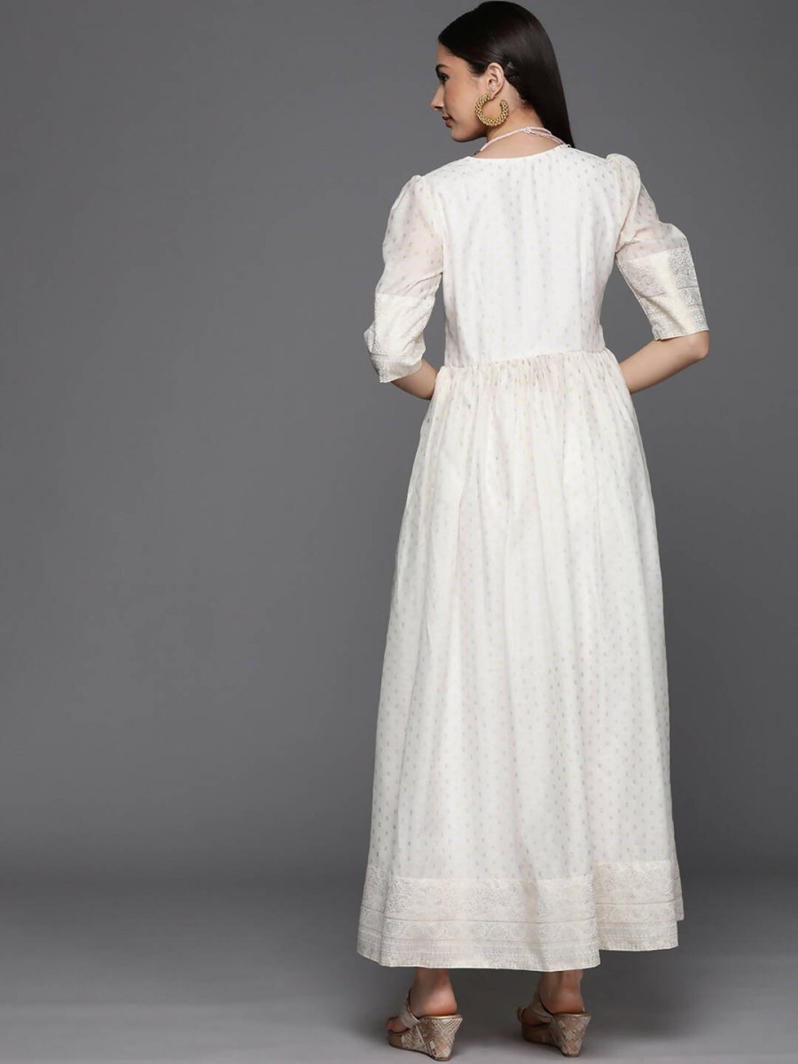 Ahalyaa Women's Off white Chanderi Gold Pasted Dress | Swadesiicart