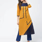 Aniyah Cotton Color Block Straight Kurta In Mustard Color (AN-102K) - Swadesiicart
