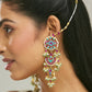 Nuyug 22K Gold-Plated Kundan Studded & Pearl Beaded Crescent Shaped Kanauti Earrings | Swadesiicart