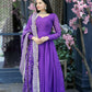 Jyoti Fashion Women's Purple Tabby Silk Designer Kurta with Trouser & Dupatta | Swadesiicart
