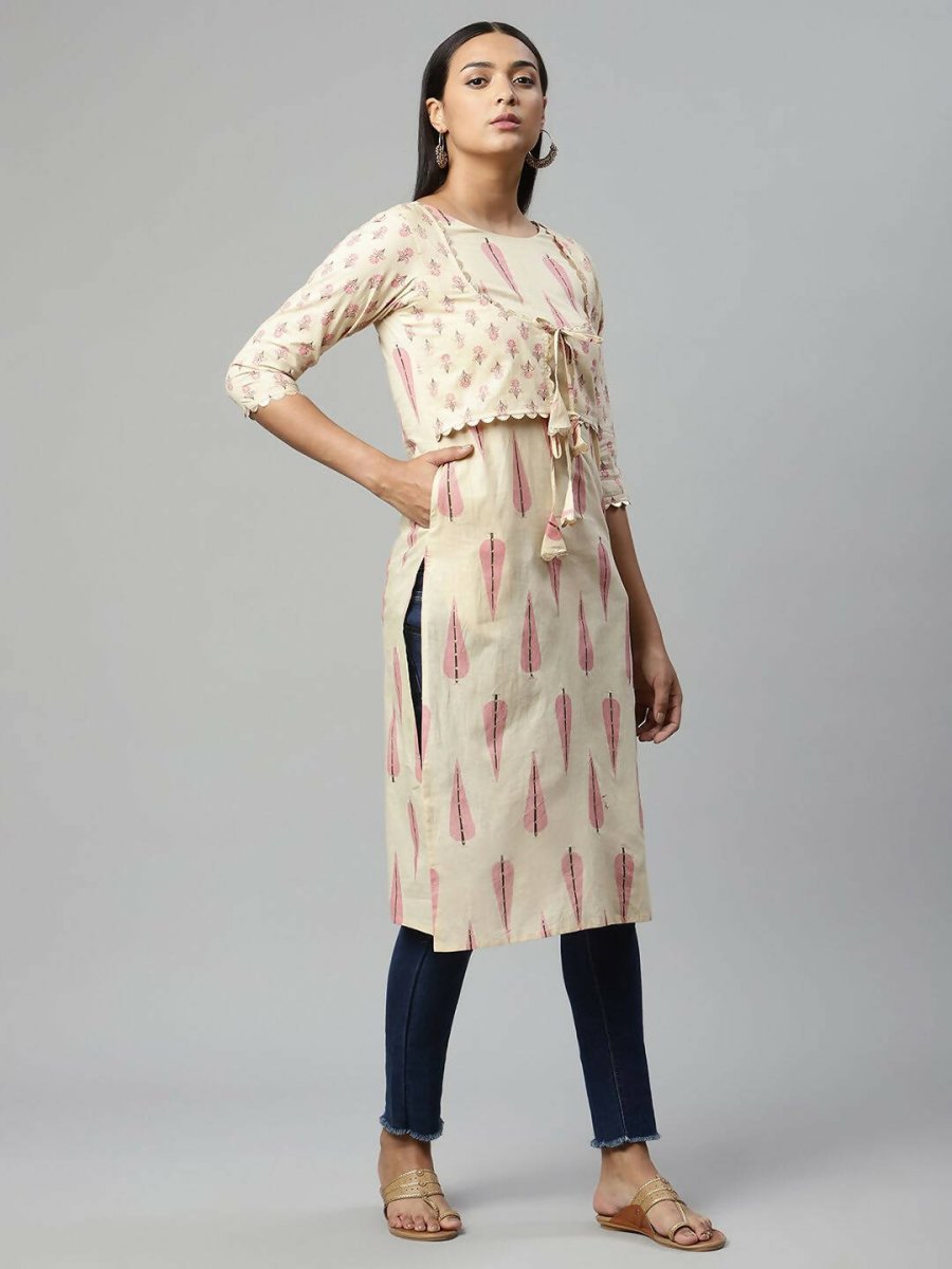 Ahalyaa Womens Chiku Pure Cotton Printed Kurtas | Swadesiicart