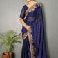 Vastranavya Blue Rangoli Silk Zari work with DMC Swarovski work Ready to Wear Saree | Swadesiicart