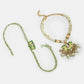 NVR Women & Men Set of 2 Green Lotus Shape Kundan-Studded & Beaded Handcrafted Wraparound Rakhi Set With Roli Chawal | Swadesiicart