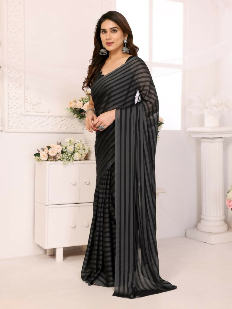 Designer Partywear Black & Grey Georgette Fancy Saree - Satrangi | Swadesiicart