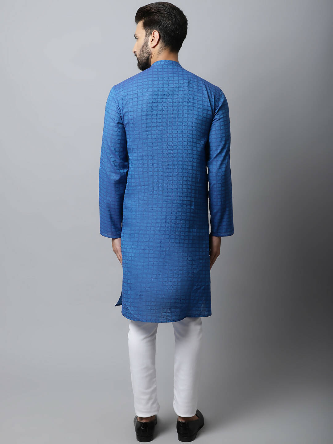 Even Apparels Blue Color Pure Cotton Men's Kurta With Band Collar (CHK1198) | Swadesiicart