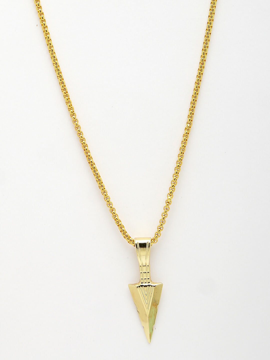NVR Men's Gold-Polished Arrow-Shaped Pendant With Chain - Swadesiicart