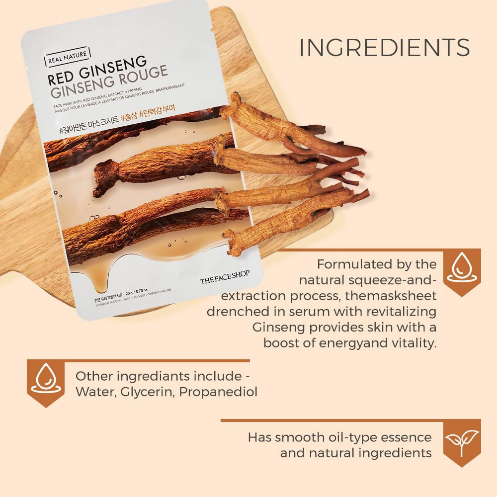 The Face Shop Real Nature Red Ginseng Face Mask - Korean Skincare - Swadesiicart
