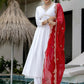 The52 White Women's Gorgeous Embroidered Chanderi Fabric Straight Kurta, Pant and Dupatta Set - Swadesiicart