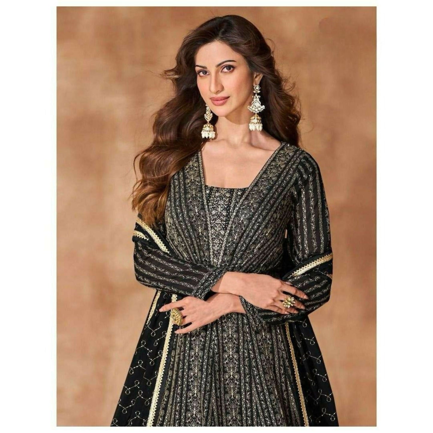 Anaita Black Georgette Readymade Anarkali Suit with Sequence Work