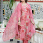 Miravan Women's Muslin Pink V-Neck Embroidered Kurta with Palazzo and Dupatta - Swadesiicart