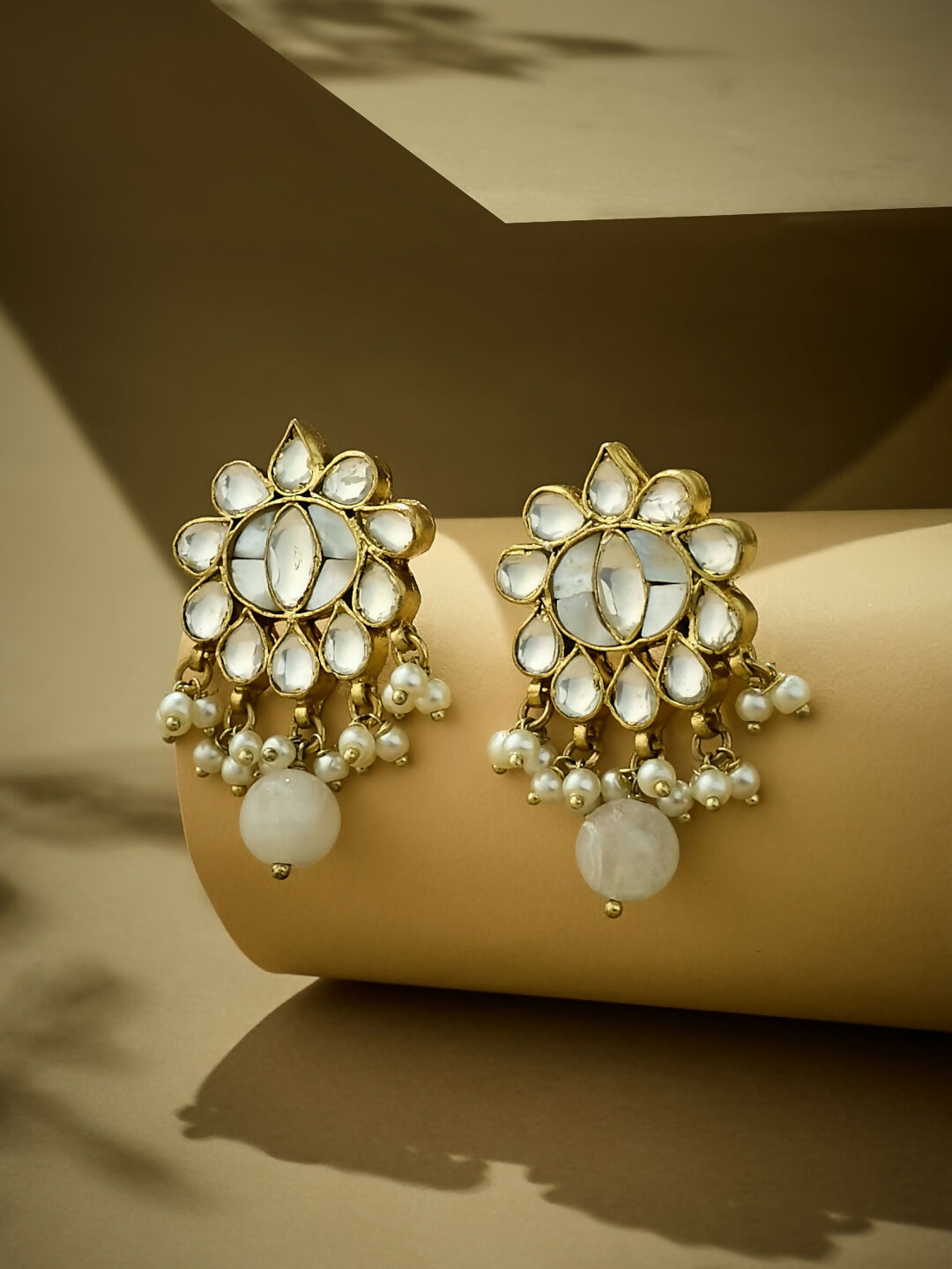 Nuyug 22K Gold-Plated Elegant MOP Studded Ethnic Pearl Drop Stud Earrings | Swadesiicart