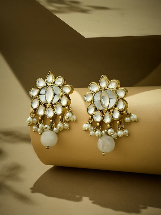 Nuyug 22K Gold-Plated Elegant MOP Studded Ethnic Pearl Drop Stud Earrings | Swadesiicart