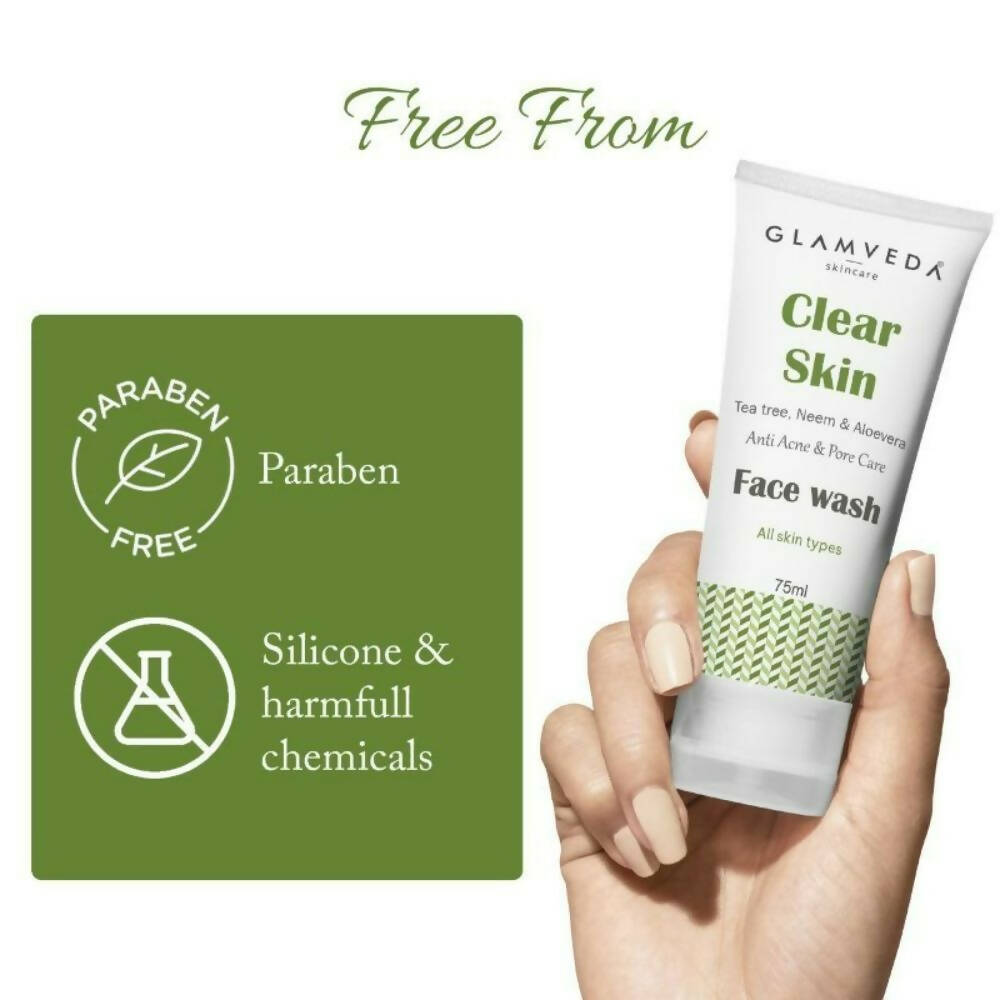 Glamveda Clear Skin Tea Tree, Neem & Aloe Anti Acne Face Wash - Swadesiicart