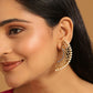 Nuyug 22K Gold-Plated Zircon Studded & Pearl Beaded Contemporary Shaped Statement Stud Earrings | Swadesiicart