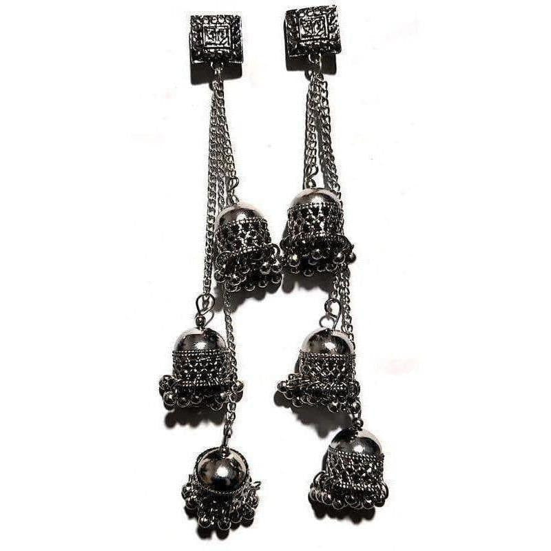 MS Fashion India Antique Kashmiri Black Color Long Hangings Chains Jhumkas Pearls Earrings | Swadesiicart