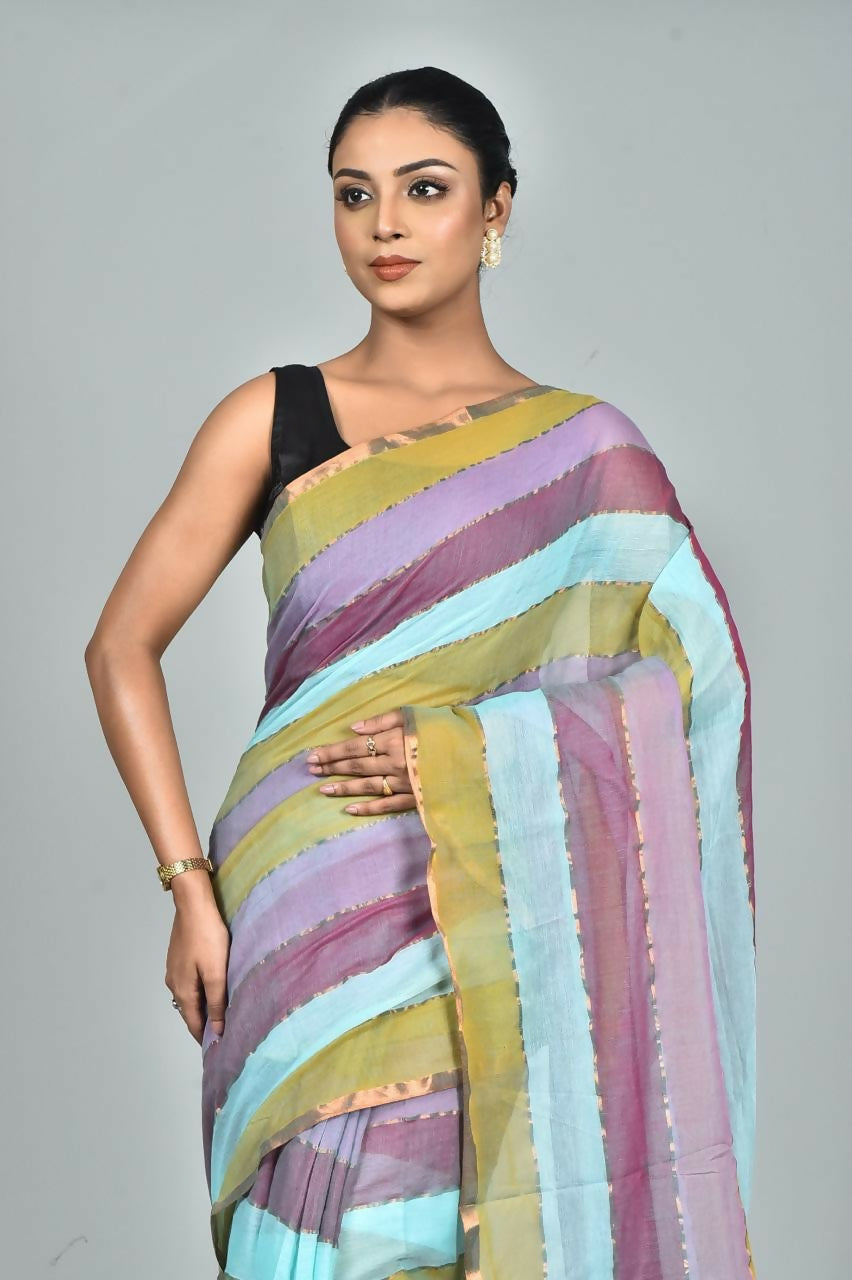 Exclusive Collection Beautiful Multi1 Pure Cotton Woven Handloom Saree With Running Blouse Piece - Swadesiicart