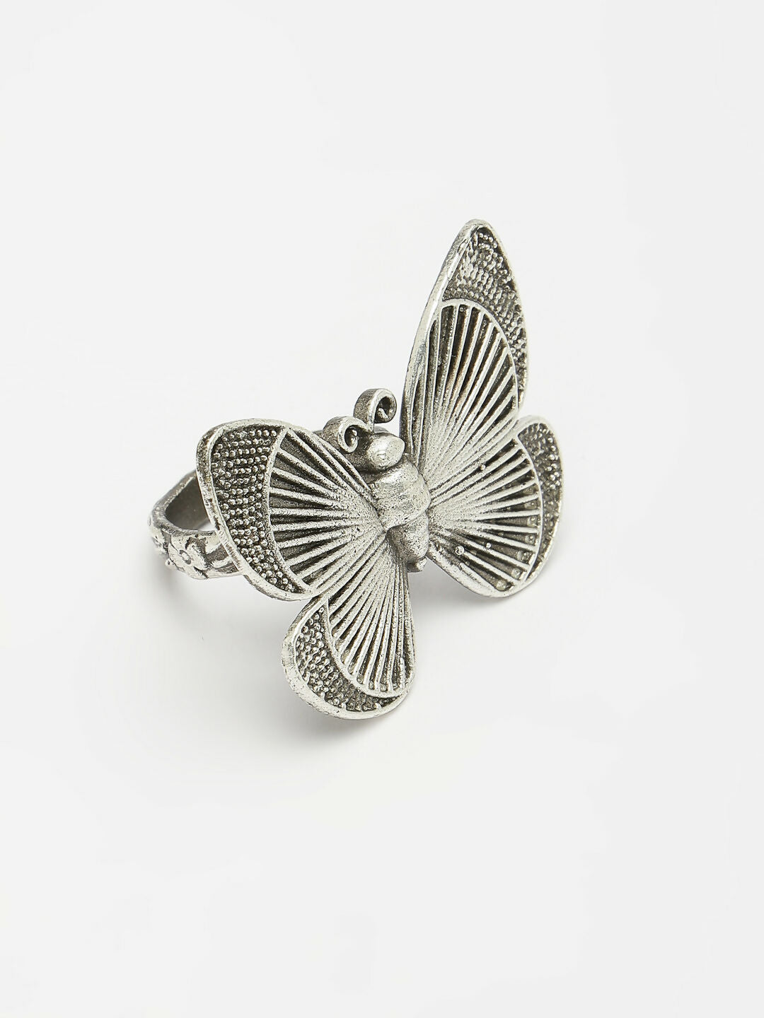 NVR Women's Silver-Toned Butterfly Shape Adjustable Finger Ring | Swadesiicart