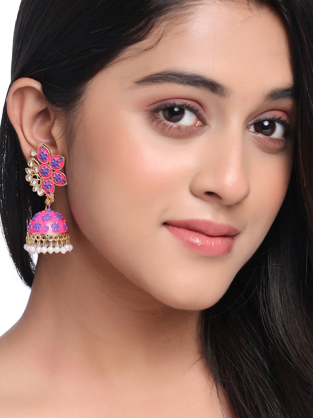 NVR Women Pink Dome Shaped Jhumka Earrings | Swadesiicart