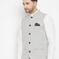 Even Apparels Grey Merino Men's Nehru Jacket-Contrast Lining-Free Pocket Square | Swadesiicart