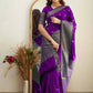 DEIANA'S Beautiful Designer Golden zari Soft Lichi Silk Saree - Purple - Swadesiicart