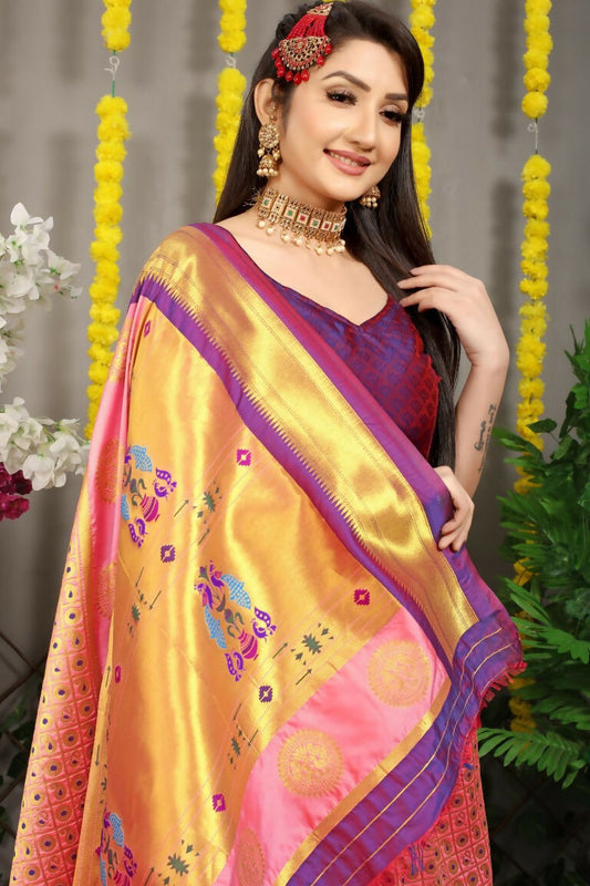 Jyoti Fashion Women's Baby Pink Banarasi Silk Zari Woven Saree with Blouse | Swadesiicart