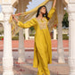 Jyoti Fashion Women's Yellow Cotton Silk Hand Work with Floral Printed Kurta Set | Swadesiicart