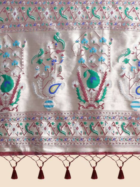 Vishnu Weaves Women's Firozi Paithani Silk Zari Woven Saree with Unstitched Blouse - Swadesiicart