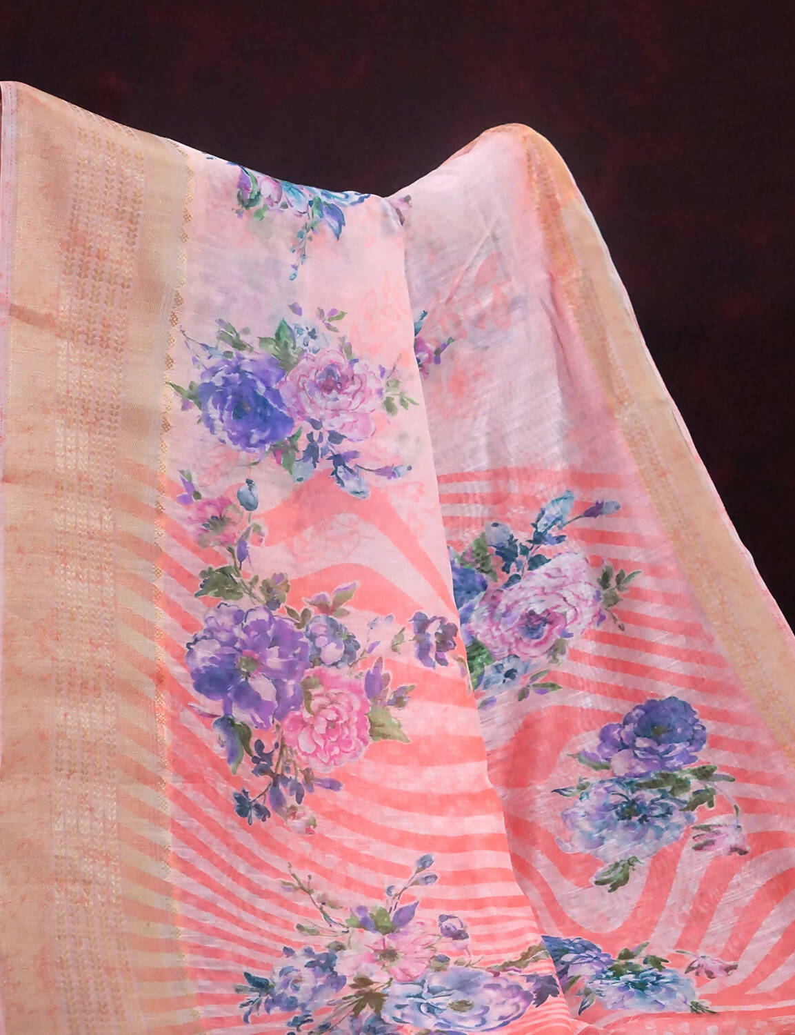 Combination Shades Of Peach Pink With Floral Design Semi Chanderi Saree By Gayathri Reddy Designer Studio | Swadesiicart