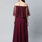 Ahalyaa Women Wine Colour Crepe & Net Gold Printed Dress | Swadesiicart