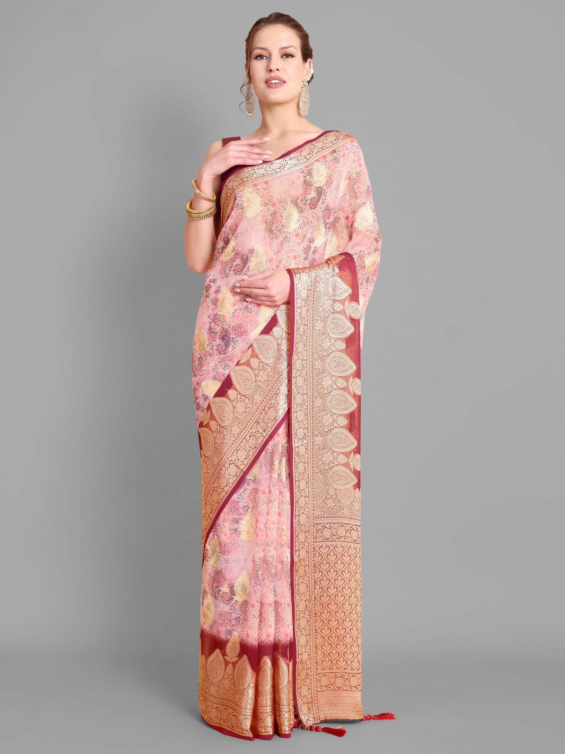 Vamsee Bindu Baby Pink Georgette Saree - Swadesiicart