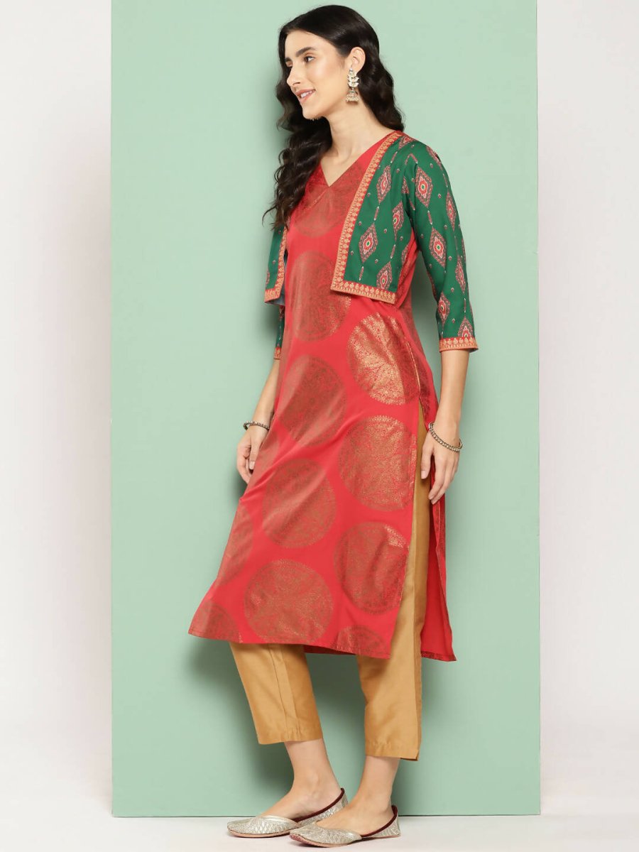 Ahalyaa Women's Traditional wear Kurta - Red | Swadesiicart