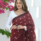 Beatitude Maroon Khadi Floral Embroidered Saree