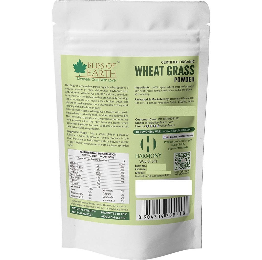 Bliss of Earth Certified Organic Wheat Grass Powder - Swadesiicart