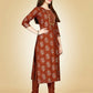 Jyoti Fashion Women's Rust Viscose Rayon Embroidered Kurta Pant Set | Swadesiicart