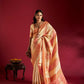 Joban Fashion Cream & Pink Plain With Weaving Border Banarasi Silk Sarees | Swadesiicart