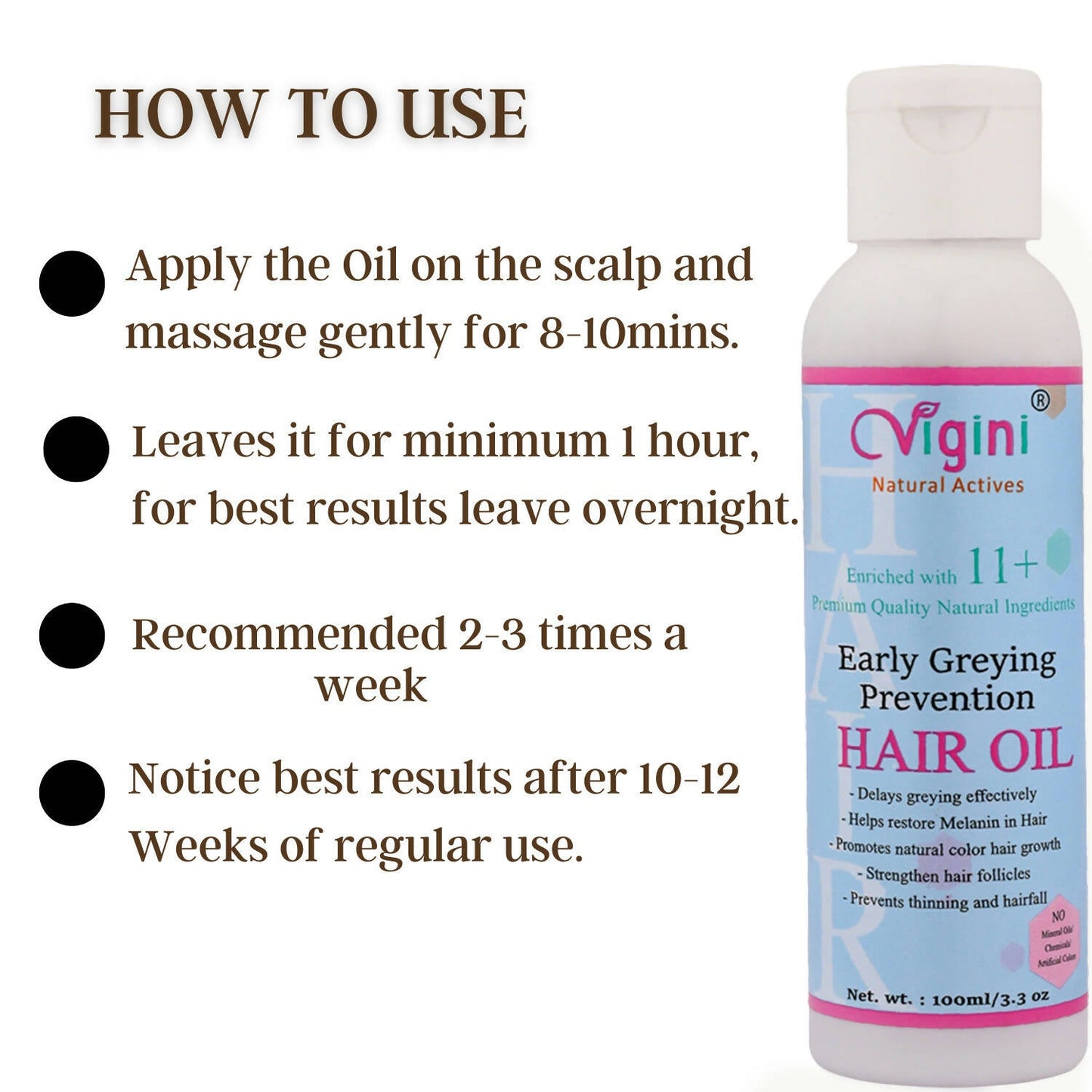Vigini Early Anti Greying Hair Care Oil with Amla, Onion Seed Oil, Flaxseed Oil - Swadesiicart