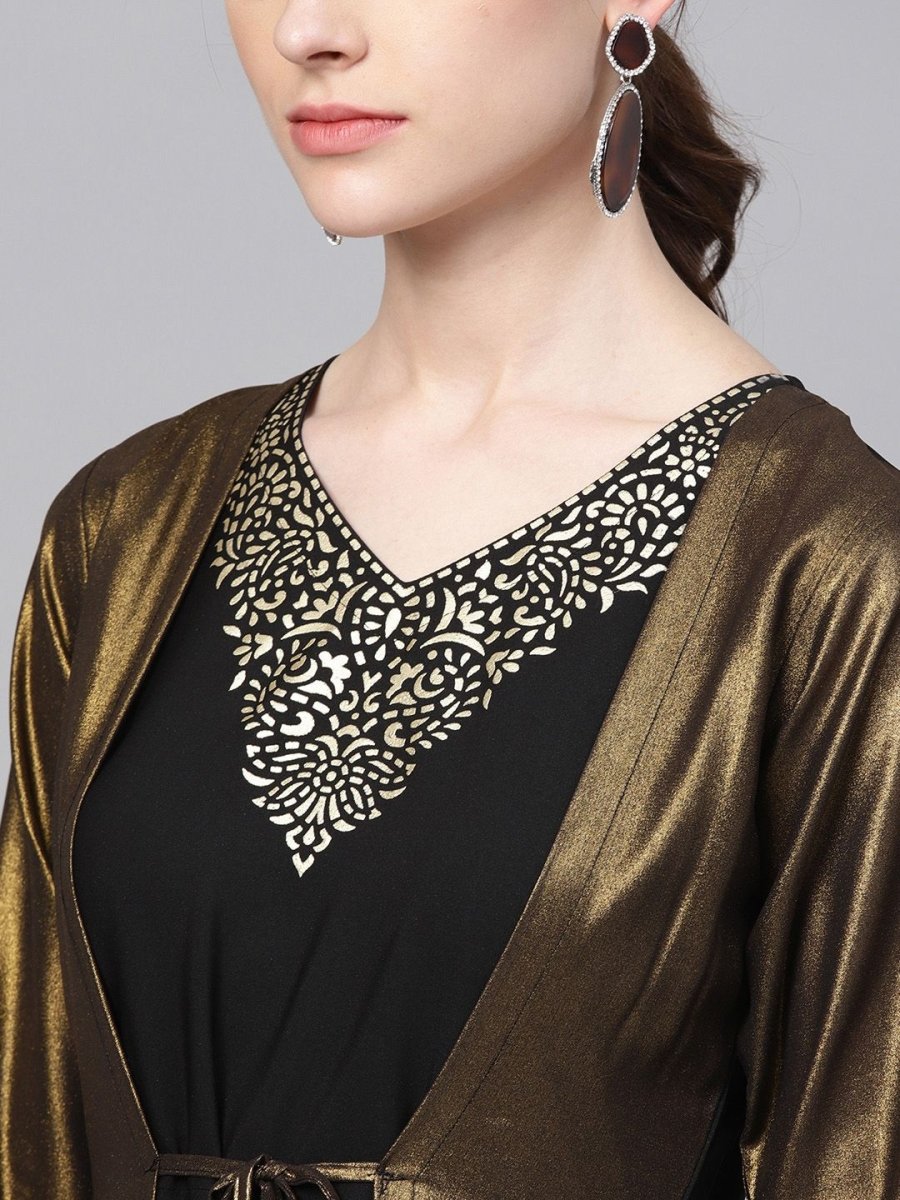 Ahalyaa Women's Black Crepe Dress with Attached Jacket | Swadesiicart