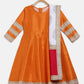 Ahalyaa Orange Poly Silk Anarkali Kids Kurta With Dupatta Set For Girls | Swadesiicart
