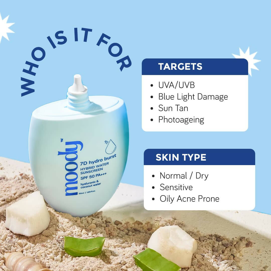 Moody Hybrid Water Sunscreen with SPF 50 PA +++ - Swadesiicart