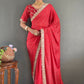 Vastranavya Red Georgette Silk Swarovski & Heavy Lace Work Ready to Wear Saree | Swadesiicart