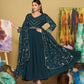 Jyoti Fashion Women's Teal Georgette Embroidered Anarkali Kurta Pant Set With Dupatta | Swadesiicart