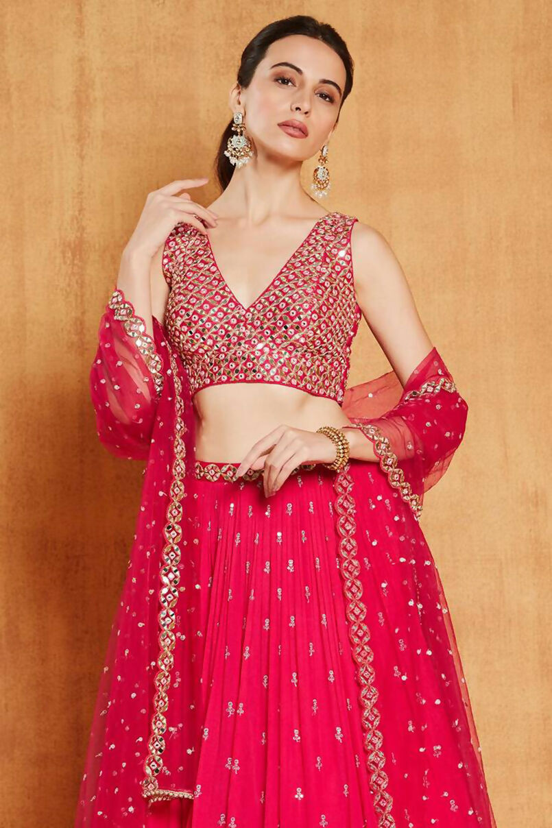 Jyoti Fashion Graceful Rani Pink Sequence with Zari Embroidered Faux Georgette Lehenga Choli with Dupatta | Swadesiicart