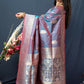 Jyoti Fashion Women's Grey Paithani Silk Zari Woven Saree with Blouse | Swadesiicart