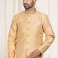 Raivat Ethnic Banarasi Jacquard Embroidery Semi Indo Western Sherwani In Beige Colour | Swadesiicart