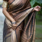 Vishnu Weaves Women's Coffee Raw Silk Saree with Blouse - Swadesiicart