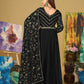 Jyoti Fashion Women's Black Georgette Embroidered Anarkali Kurta Pant Set With Dupatta | Swadesiicart