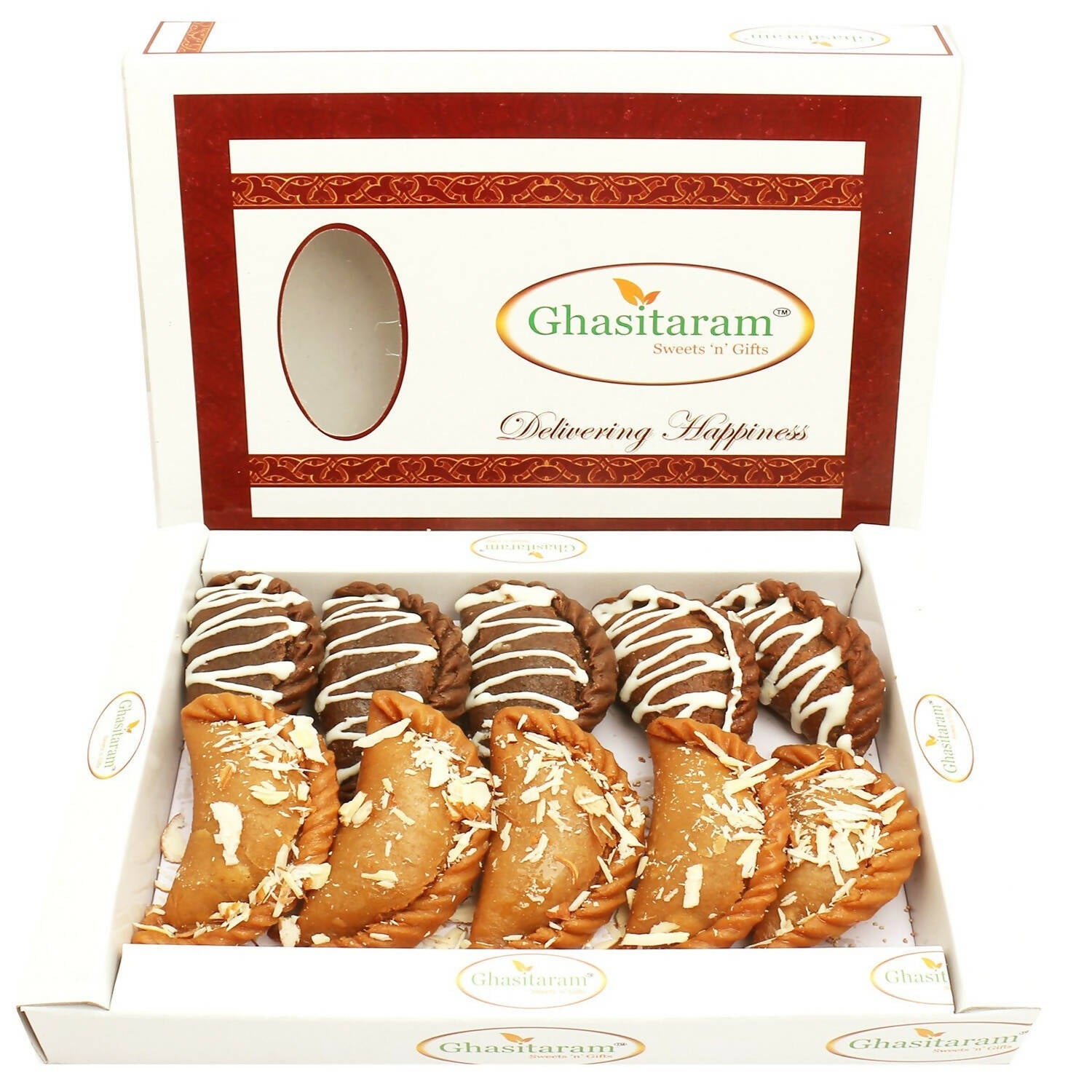 Ghasitaram Holi Sweets - Chocolate and Traditional Gujiyas Box | Swadesiicart