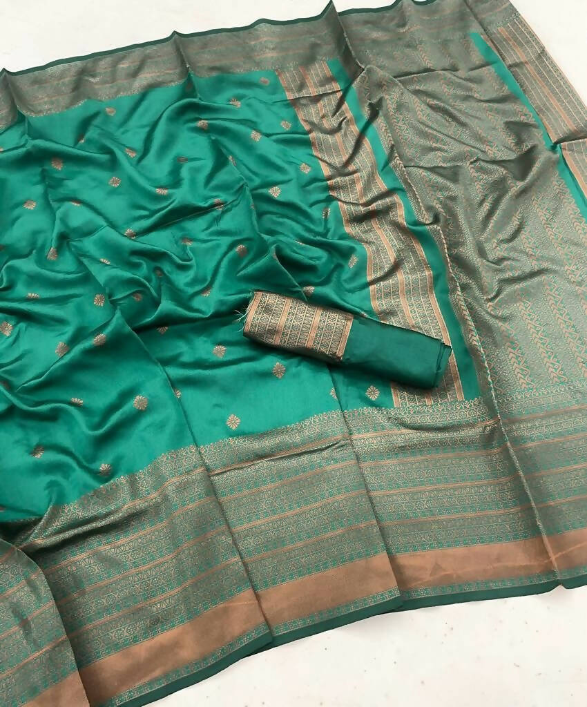 DEIANA'S Beautiful Designer Golden zari Soft Lichi Silk Saree - Rama - Swadesiicart
