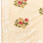 Beige Organza Floral Embroidered Saree with Unstitched Blouse Piece - Roozal